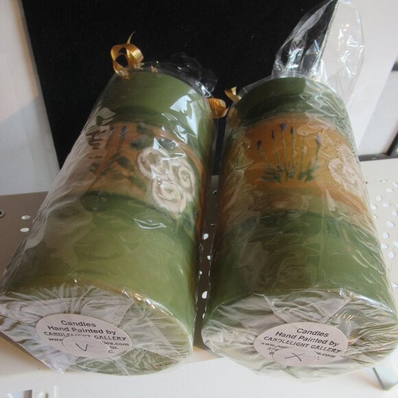 Stylized flowers, 6" Pillar Candle, Hand Painted, Nature, Codes V, X - Picture 2 of 4